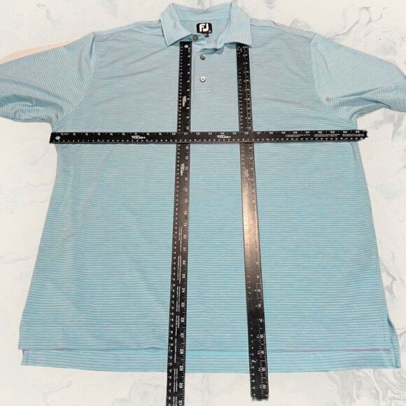 FJ Footjoy Shirt Blue Pink Strip Athletic Fit Golf Polo Short Sleeve Mens XL - Picture 2 of 5